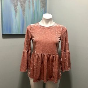 Cupio Crushed Velvet Bell Sleeve Top